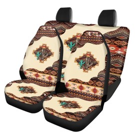 SEANATIVE Cactus Ethnic Tribes Car Front Seat Covers Rear Bucket Bench Seats Protector 4 Piece for Men Women Auto Interior Accessories Decor
