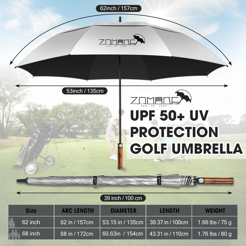 ZOMAKE 68 Inch UV Golf Umbrella Windproof Strong,Large Sun Umbrellas