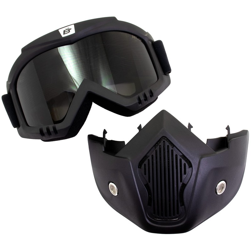 Birdz Eyewear Skylark Motorcycle Goggles Removable Face Mask Black Frames