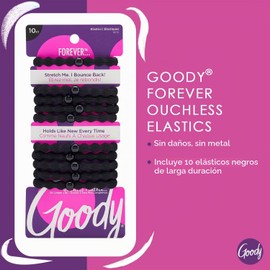 Goody Forever Ouchless - Corbata elástica para el cabello, 10 unidades, color negro, pelo medio a grueso, accesorios para el cabello para mujeres y niñas