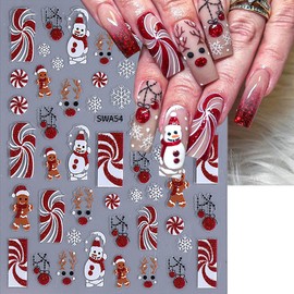 Glitter Christmas Nail Art Stickers Gingerbread Man Nail Decals Winter Xmas Nail Stickers for Nail Art,5Pcs Snowflake Reindeer Bell Nail Art Design Christmas Nail Supplies for Women Nail Decoration