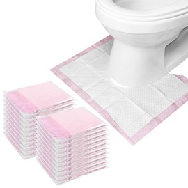25 Pack Disposable Toilet Mats, 23.6" x 23.6" Absorbent Toilet Floor Protector from Urine Disposable Toilet Floor Mat U-Shape Toilet Training Mat Commode Mat for Children Adults(Pink)