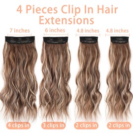 Mscat 20 Inch Brown Blonde Wavy Hair Extensions Clip in Hair Extensions Synthetic Hair pieces for Women Girls Thick Curly Wavy Synthetic Hair Extensions(Brown Mixed Blonde)