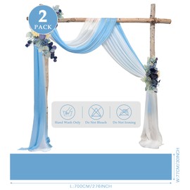YALLOVE Wedding Arch Draping Fabric, 2 Panel 30" x 236" Wedding Arch Drapes Sheer Backdrop Curtain for Wedding Ceremony Party Ceiling Decor(White, Blue)