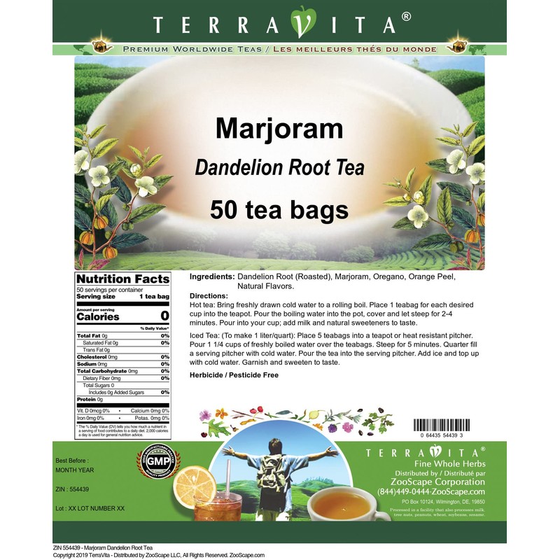 Marjoram Dandelion Root Tea (50 tea bags, ZIN: 554439)