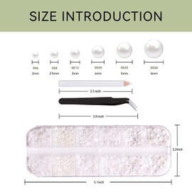 Pearls for Crafts, YAEISM 2000PCS Flatback Pearls Rhinestone Multi Size Pearls for Nails with Pickup Pencil and Tweezer for Nail Art and DIY Decoration (White AB)