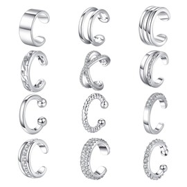 FANCH 12 pieces ear cuff for women, 14K gold-plated cuff earrings, non-pierced ears, clip on cartilage earring, fake earrings, lightweight clips, wraps, ear cuff, ear cuff, Stainless Steel