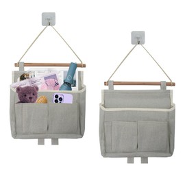 Surplex Pack of 2 Grey Wall Hanging Storage Bag, Waterproof Canvas Fabric, Foldable Wall Organiser, Storage Bag for Kitchen, Bedroom, Dorm, Wall Organizer and