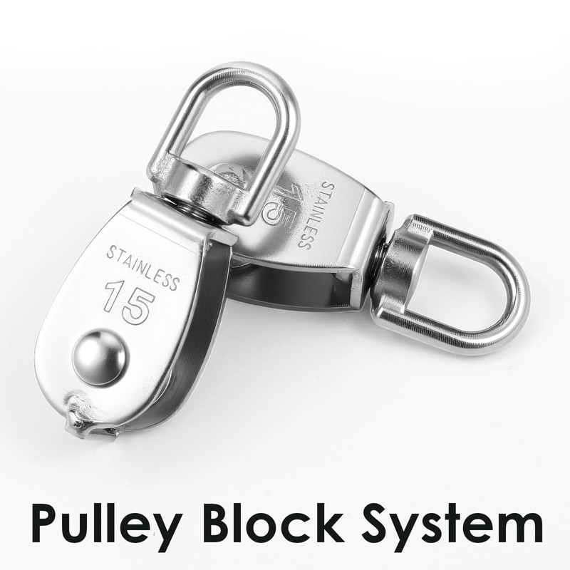 12 Pack M15 Pulleys for Rope, 304 Stainless Steel Wire
