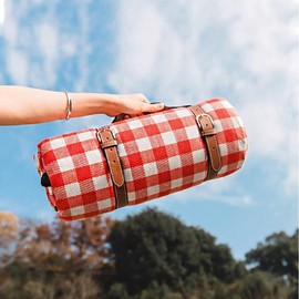 PEVA Leather Roll-Up Waterproof Checkered Picnic Mat 200x150 Blue White Check