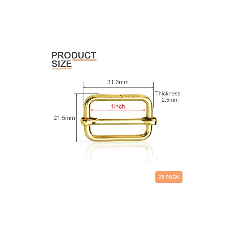 CooBigo 25 Pack 1 Inch Metal Adjustable Slide Buckles Tri-Glide