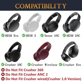 SOULWIT Almohadillas de Repuesto para Skullcandy Hesh 3/ANC/EVO & Crusher Wireless/ANC/EVO/Venue ANC Auriculares, con Cuero de Proteína Suave (Negro)