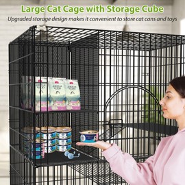 1R2P3I Extra Large Cat Cage Indoor Cat Enclosure with Storage Cube, Wire Cat Kennel with Secure Lock Quick Set-up Cat Playpen with Rotary Casters for 4-8 Cats, Ferret, Chinchilla, Rabbit, Bird