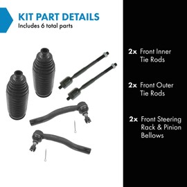 TRQ Front Driver & Passenger Side Steering Kit Steering Rack & Pinion Bellow Tie Rod Compatible with 2002-2003 Lexus ES300 Toyota Camry