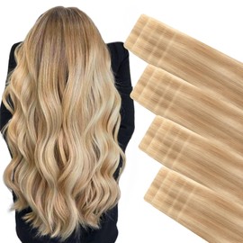 ABH AMAZINGBEAUTY HAIR Invisi Edge Tape in Extensions Real Human Hair, Seamless Injected Hand-Tied Tape ins 20PCS 50G/Pack, Ash Brown Fading into Dirty Blonde with Platinum Blonde #B8-18-60 18Inch