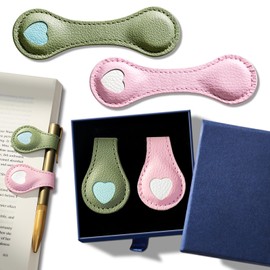 Ovesmusl 2Pcs PU Leather Heart Magnetic Bookmarks with Pen Holder