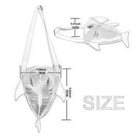 LOVIVER Shark Shape Kids Beach Shell Bag Collecting Pouch for Swimming Accessory 9.8x7x5.9inch Multifunctional Sand Toys Storage Bag, Black