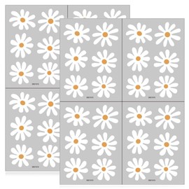 FENQURO 48 Pieces Daisy Wall Stickers, Daisy Wall Decals, Boho Wall Stickers, Peel and Stick Floral White Daisy Wall Stickers, Retro Wall Stickers for Women