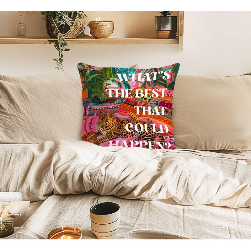 Voatok Leopard Cheetah Inspirational Pillow Covers 18x18, Retro Preppy Maximalist