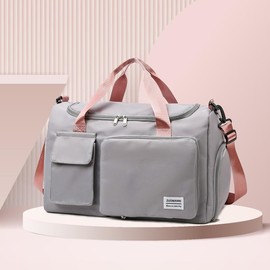 Unisex Minimalist 2024 Trendy Multi-pockets Duffel Bag, Adjustable Large Capacity Zip Travel Bag, Multifunction Carry on Gym Bag for Spring Travel & Gym Use - Color: Green