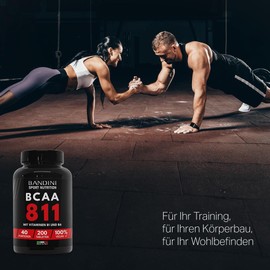 Bandini® BCAA RAMIFIED AMINO ACIDS 8 1 1 | 200 Tabletten für 40 Portionen | Fermentierte Aminosäuren mit Vitamin B1 und B6 | 8.1.1 mit Leucin, Isoleucin, Valin | Intra Pre Post Workout | 8:1:1 Vegan
