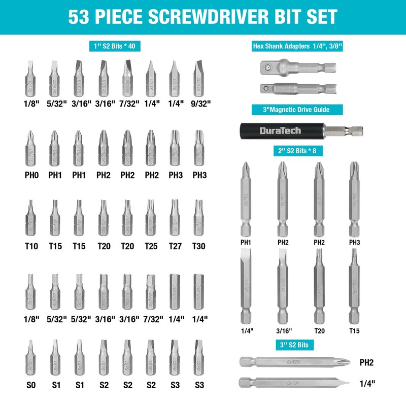 DURATECH 53-Piece Screwdriving Bit Set with Tough Case, S2 Steel