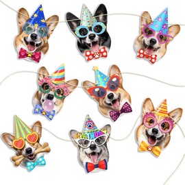 Corgi Dog Birthday Garland, Photographic Corgi Faces Birthday Banner, Funny Corgis Dog Bday Party Bunting Decoration