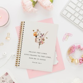 PLKMN Boho Floral Christian Notebook Journal for Women, Prayer Journal, Praise the Lord for He is Good Bible Notebooks for Note Taking, Bible Journaling Notebook, Spiral Notebook 5.5x8.3 Inch