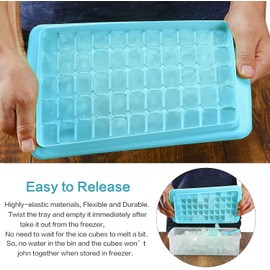ARTLEO Ice Cube Tray with Lid and Bin for Freezer, Easy Release 55 Ice Cube Trays 2 Pack, Spill-Proof Filling & Transporting, Stackable Ice Maker Tray and Big Storage Container, BPA Free