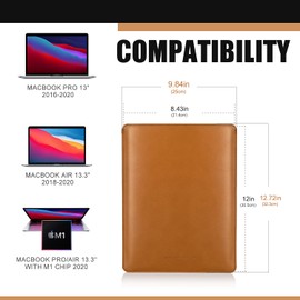 Dadanism 13 Inch Laptop Sleeve Case for MacBook Pro 13" 2016-2020 / Air 13.3" 2018-2020, MacBook Air/Pro 13.3” with M1 Chip 2020, Ultra Slim PU Leather Spill-Proof Protective Bag Pouch Case, Brown