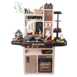 Toy Kitchen Pretend Playset with Lights Sound Music Steam, Running Water, Egg Cooker