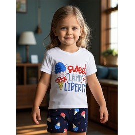 Little Hand Baby Girls Pajamas Cotton Red White Blue Sleepwear Stars 4th of July Short Sleeves Jammies Toddler Clothes Set