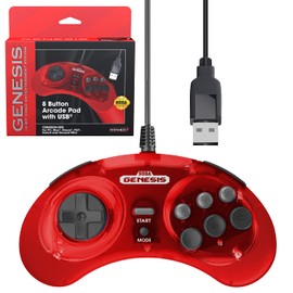 Genesis Crimson Red 6 Button Arcade Pad USB Controller [Retro-Bit]