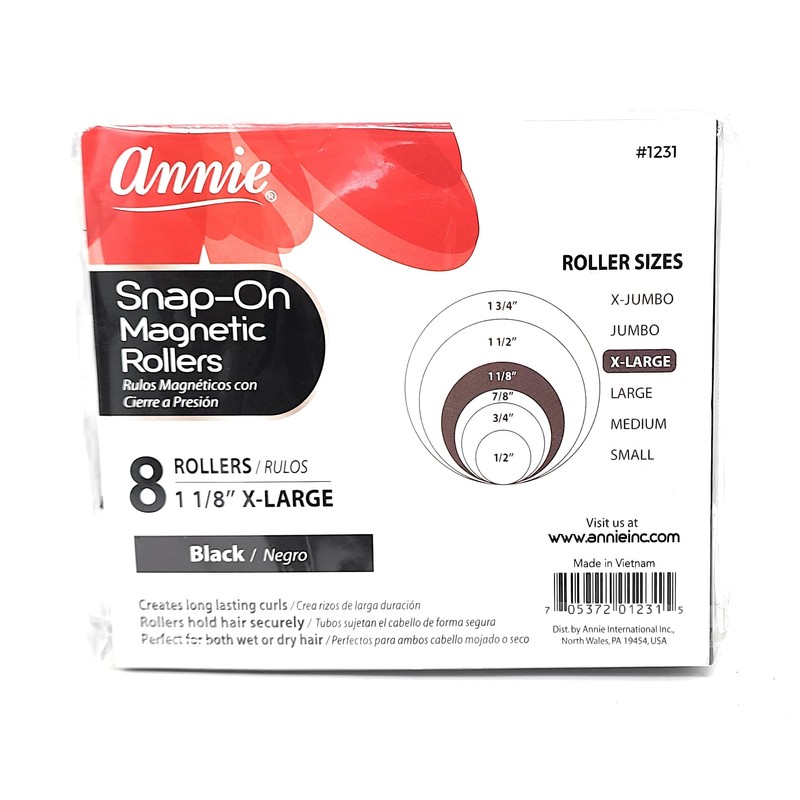 Annie Snap On Magnetic Rollers 1 1/8" Black 8 pack