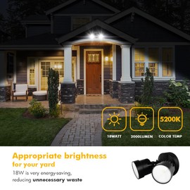 LUTEC 2 Packs P6221B 2000 Lumen 18 Watt 28 LED Dual-Head Flood Light Outdoor, Waterproof Exterior Security Wall Light for Patio, Garden,Yard-Black