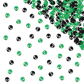 120pcs Alien Head Confetti, Outer Space Table Confetti, Green&Silver Glitter UFO Party Table Scatters for Kids Birthday, Alien Theme Birthday Party Supplies