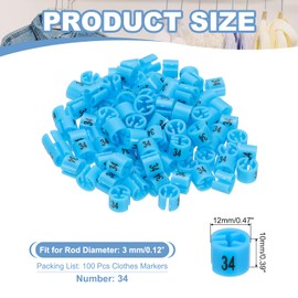 PATIKIL 100 Pcs Clothes Hanger Markers Number 34 Tags Fit 3mm Rod Garment Size Tag Hanger Clips Round Color Coding Label for Clothing Hangers, Blue