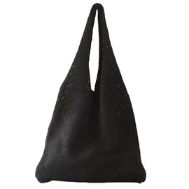 HEVIBK Beach Bag Women Crochet Bag Summer Shoulder Bag Mesh Knitted Bag for Travel Shopping and Daily Life, black