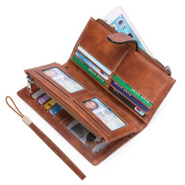 GOIACII Wallet for Women RFID Blocking Large Capacity Long Ladies Purse,with Detachable Wrist Strap, Multiple Card Slots Zipper Coin Purse Leather Women's Wallets