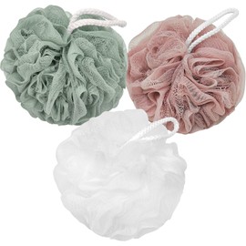 Loofah Charcoal Bath Shower Sponge Body Scrubber,75g Exfoliate Mesh Pouf Shower Bouquet,3 Pack Large Bath Sponge for Women and Men（White Pink Green）