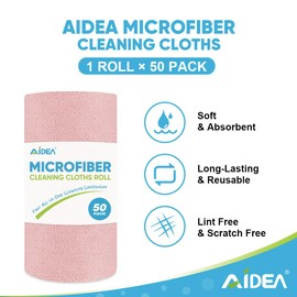 AIDEA Microfiber Cleaning Cloth Roll, 50PK, Tear Away Reusable Paper Towels Pink, Commercial Shop Rags, Microfiber Towels for Cars, Lint Free Cleaning Rags for House, Kitchen, Garage Shop, 11.5"×11.5"