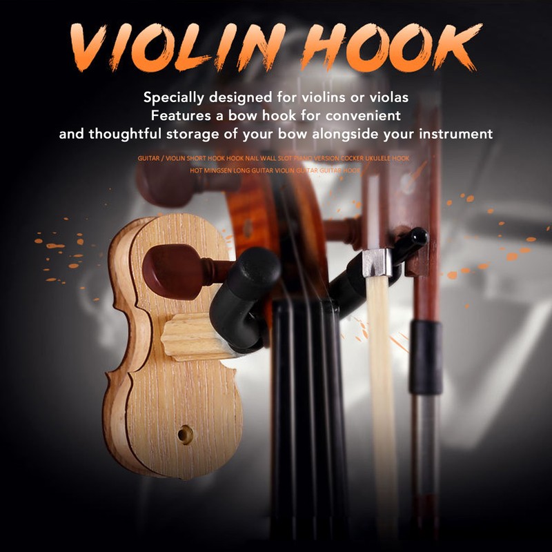 Violin Wall Mount with Bow Hook Wooden Viola Hanger Stand