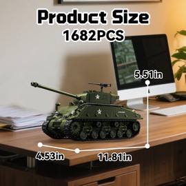 honchoes M4 Sherman Tank Building Set, WW2 Army Military Vehicles Collection for Boys & Adults Home Decor