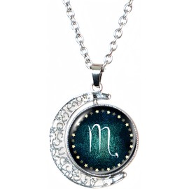 DEQIYIJI Birthday Gifts For Women Men Zodiac Sign Moon Pendant Necklace Jewelry Astrology 12 Constellation Horoscope Stuff Scorpio