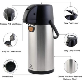 Airpot Coffee Dispenser Thermal with Pump,3L/102 Oz Insulated Stainless Steel Large Airpot Coffee Carafe Lever Action for Hot/Cold Water,Thermal Carafe for Hot Cocoa for Parties