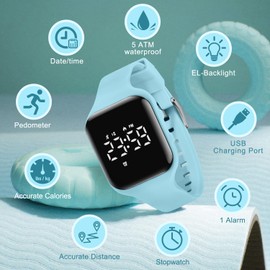 Kids Watch Digital Watch for 5-12 Years Old Boys Girls, Kids Fitness Tracker with Alarm Clock, Stopwatch, Step Counter Sports Watches, No App Waterproof Watch for Kid Teens Gifts