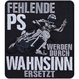 Biker Patch "Missing PS are replaced by madness" iron-on patch for sewing on iron-on transfers gift motorcyclist application for jacket/vest/jeans/boats/motorcycle case 80 x 90 mm