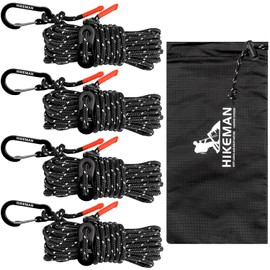 Tent Rope, Guy Rope, Tarp Rope, Paracord 100% Nylon, Load Capacity 100.7 lbs (475 kg), Includes Carabiner, Comes with Free Metal Fittings, Heat Shrink Tubing Protection, High Load Capacity, Storage