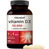 NatureBell Vitamin D3 50,000 IU + K2 200 mcg, 180