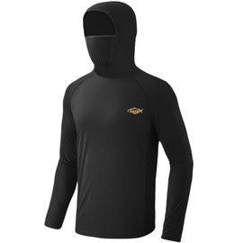 Palmyth Fishing Hoodie for Men Long Sleeve Sun Protection UV UPF 50+ Shirts（Black/Endless Stream，L）